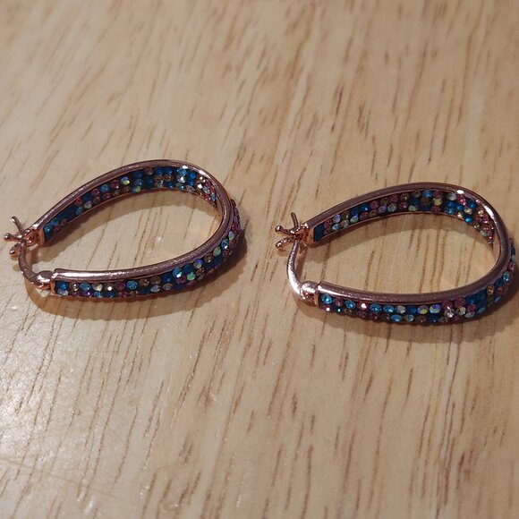 Women's Rose Gold Tone Plated Earring Multi Color with Swarovski Crystal Loops - Picture 4 of 11
